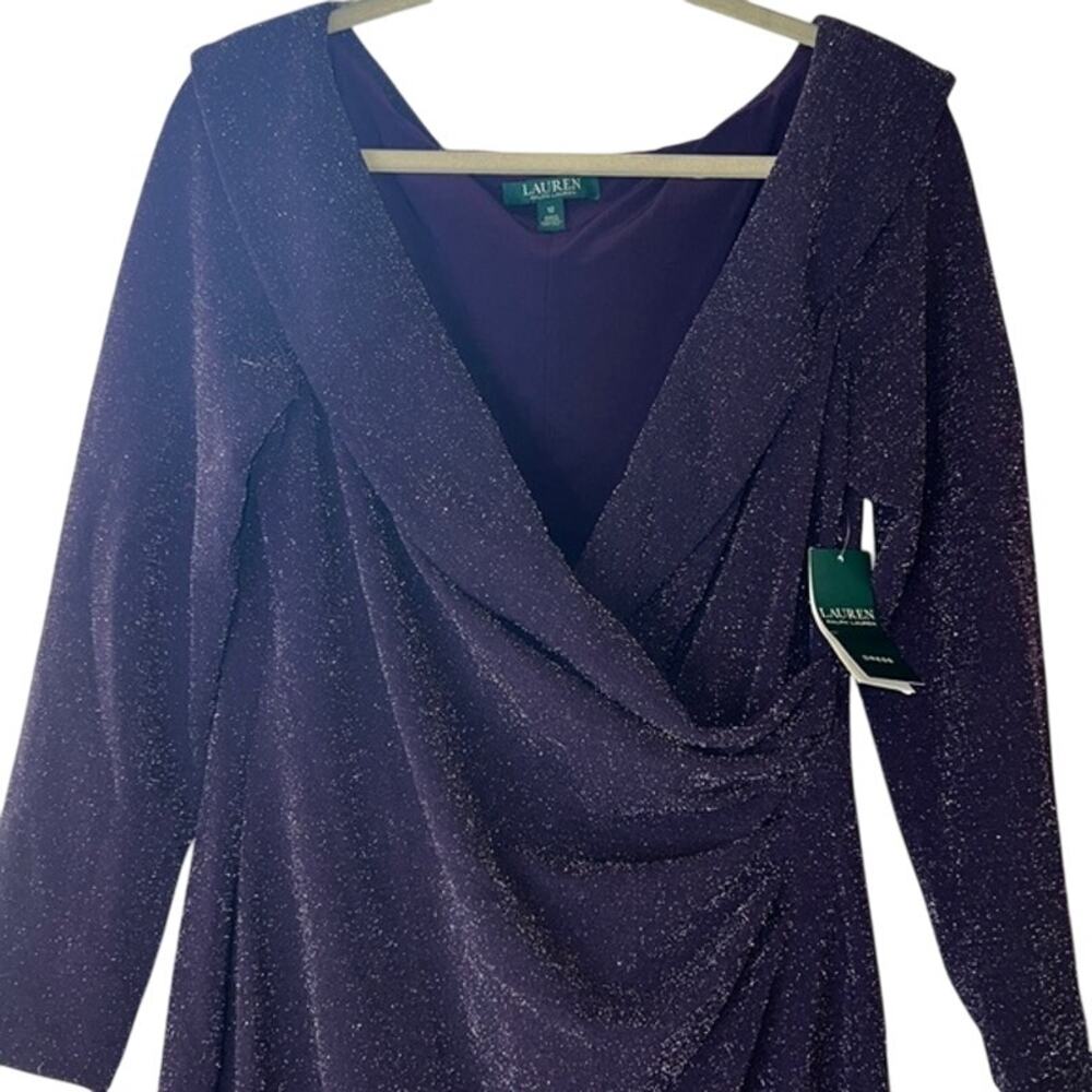 Ralph Lauren Faux Wrap Dress, Purple w/ Silver Shimmer Accents, Size 12, NWT - Picture 2 of 6